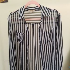 Black and white striped button down